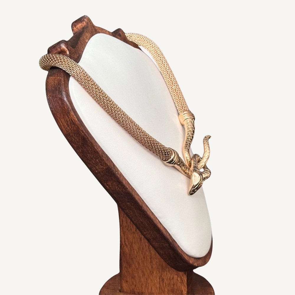 Gold Tone Snake Statement Choker Necklace - Picture 3 of 8